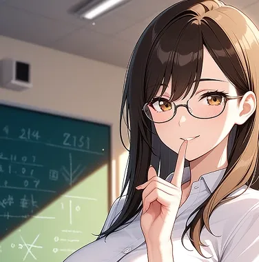 眼鏡をかけたアニメ風の大人の女性教師キャラクター